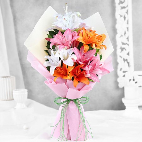 Attractive Mixed Asiatic Lilies Bunch