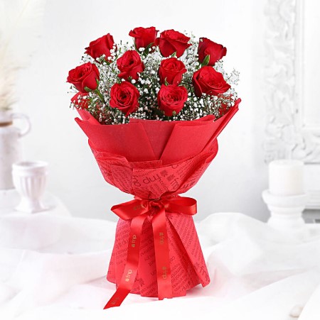 Timeless Love Red Roses Bouquet & Chocolate Cake