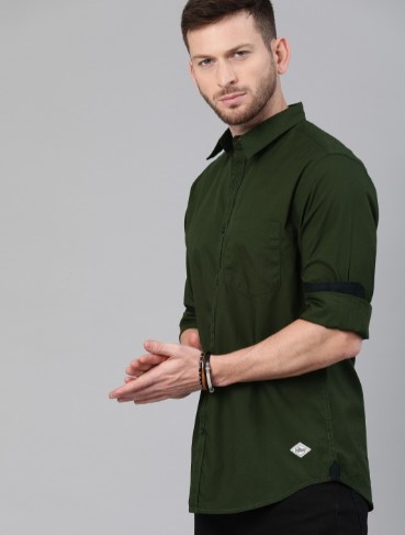 Roadster Men Olive Green Pure Cotton Casual Shirt