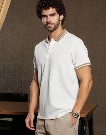 Campus Sutra Men Self Design Polo Collar Cotton T-shirt