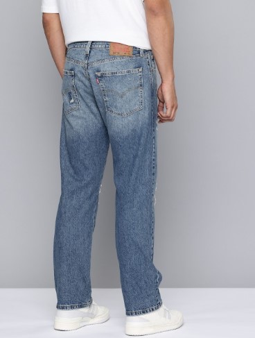Levis Men 555 Relaxed Fit Highly Distressed Light Fade Stretchable Jeans