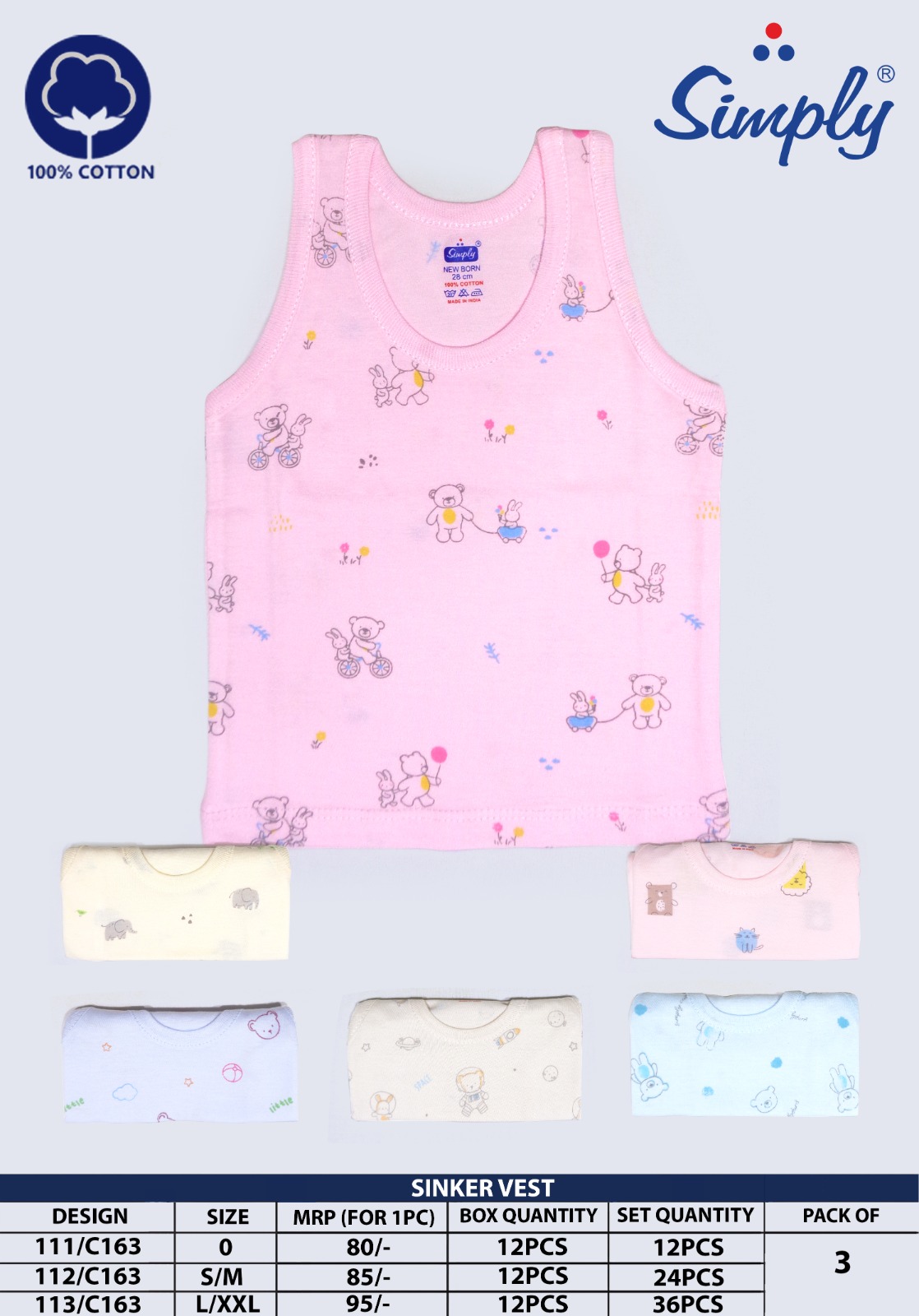Simply Boys Printed Sleeveless Vest(Set Of 36 Pieces)