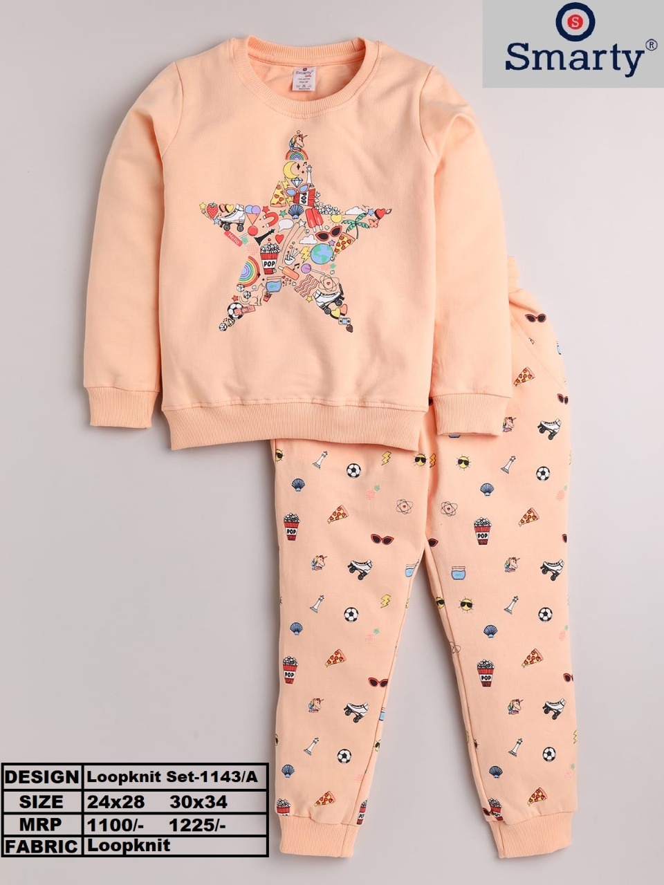 Smarty Girls Full Sleeve Loopknit Set (Set of 3 Pieces)