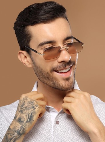 Unisex Rectangle Rimless Sunglasses with UV Protected Lens - 3012MG6617