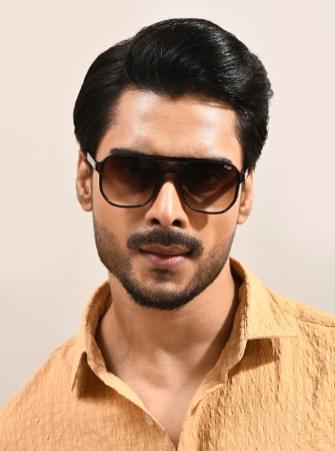 Unisex Brown Lens & Black Square Sunglasses with UV Protected Lens