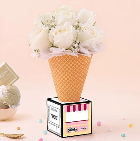 Vanilla Ice Cream Bouquet with Roses