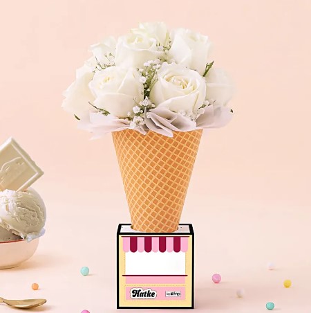 Vanilla Ice Cream Bouquet with Roses