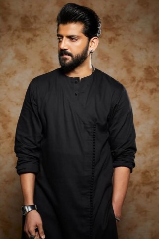 Elegant Long Black Kurta Pajama for Eid Party