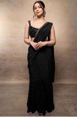 Midnight Designer Black Saree with Sequin Embroidery
