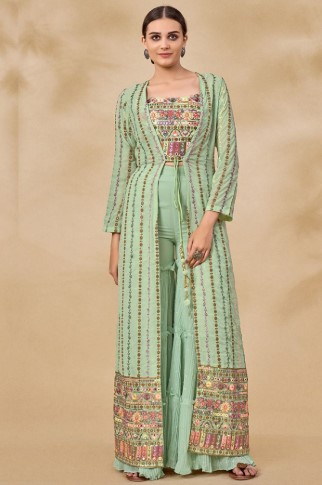 Mint Green Georgette Navratri Set with Square Neck