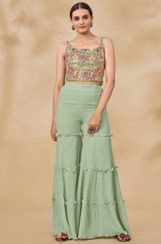 Mint Green Georgette Navratri Set with Square Neck