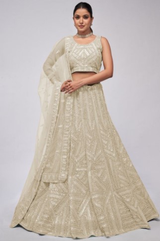 Elegant Beige Designer Sequined Lehenga Choli