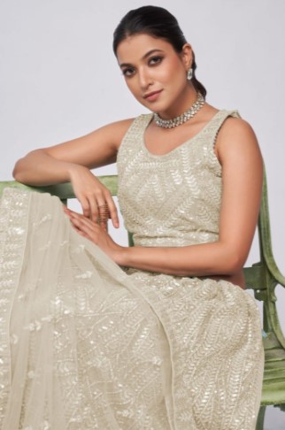 Elegant Beige Designer Sequined Lehenga Choli