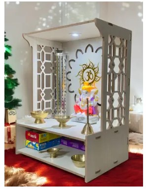 HOODWIN Pooja Mandir Home Office with LED Light H- 18 L- 16 W -8.75 In Home Temple Engineered Wood Home Temple  (Height: 39.5, DIY(Do-It-Yourself))