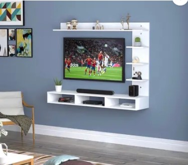 Aariwoody Futuristic Carving Engineered Wood TV Entertainment Unit  (Finish Color - White, DIY(Do-It-Yourself))